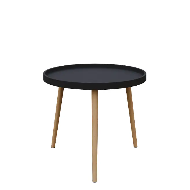 RIKO - kulatý konferenční stolek, vrchní deska černá, nohy buk