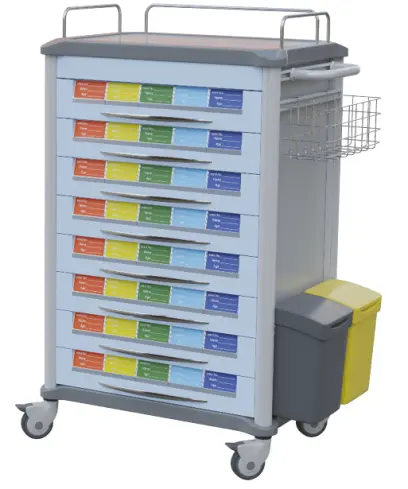 ASSISTENT 02, vozík zdravotnický, 8-zásuvkový, modrý