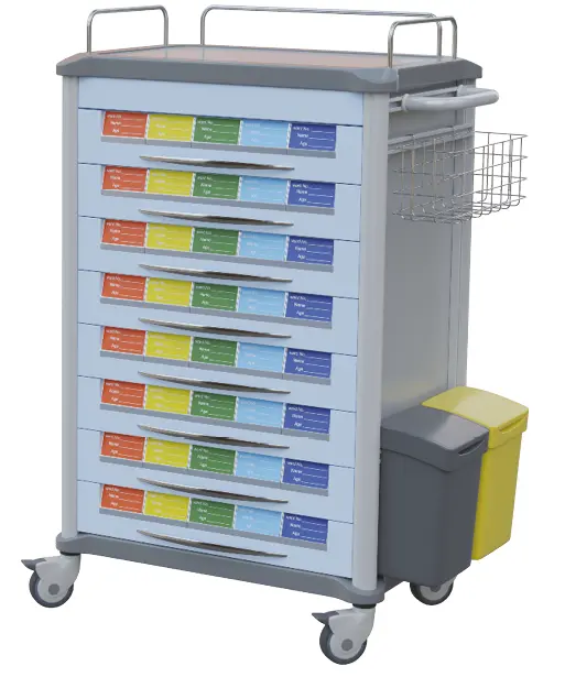 ASSISTENT 02, vozík zdravotnický, 8-zásuvkový, modrý