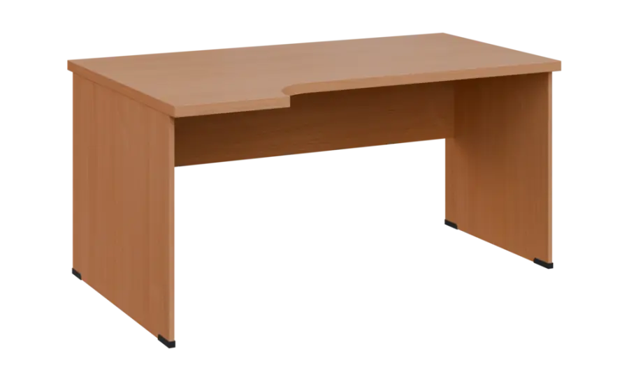 SIRL 38 - 164 stůl kancelářský, rohový, levý, dřevěná podnož, deska 36 mm, široký 1600 mm, buk royal