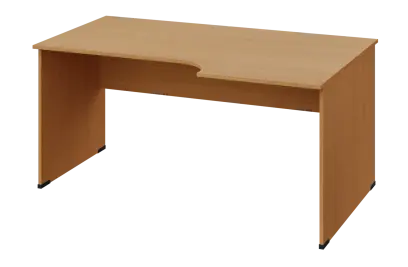 CRL 28 - 166 stůl kancelářský, rohový, pravý, dřevěná podnož, deska 25 mm, široký 1600 mm, buk royal