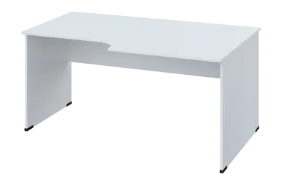 CRL 18 - 168 stůl kancelářský, rohový, pravý, dřevěná podnož, deska 18 mm, široký 1600 mm, bílá