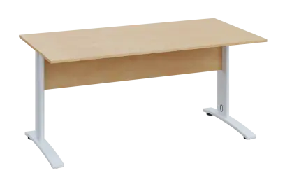 CPK 28 - 16 stůl kancelářský, kovová podnož bílá, deska 25 mm, široký 1600 mm, bříza světlá