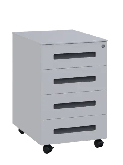 PKK - 4  kontejner kovový pojízdný, 4-zásuvkový, stříbrný/úchytka antracit