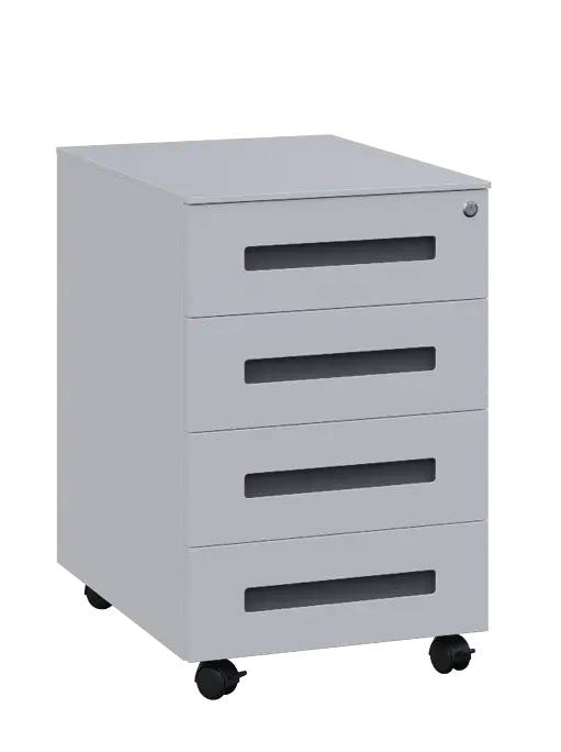 PKK - 4  kontejner kovový pojízdný, 4-zásuvkový, stříbrný/úchytka antracit