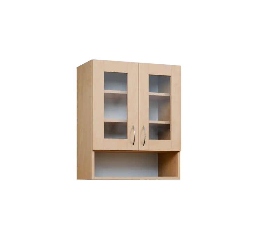 CH - 6NS2 horní skříňka, 2-dveřová, prosklená/nika, 730x600x300, bříza světlá