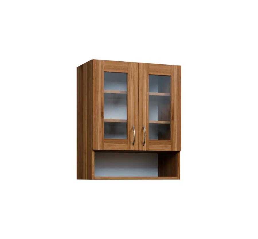 CH - 6NS2 horní skříňka, 2-dveřová, prosklená/nika, 730x600x300, ořech světlý