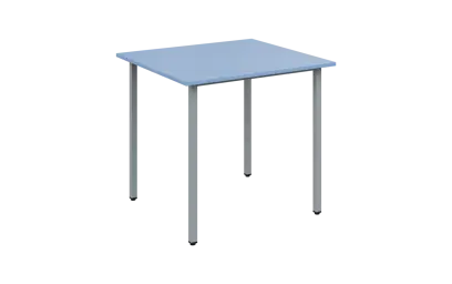JSB 80 N jídelní stůl, kovová podnož stříbrná, deska 18 mm, 800x800 mm, pastelově modrá