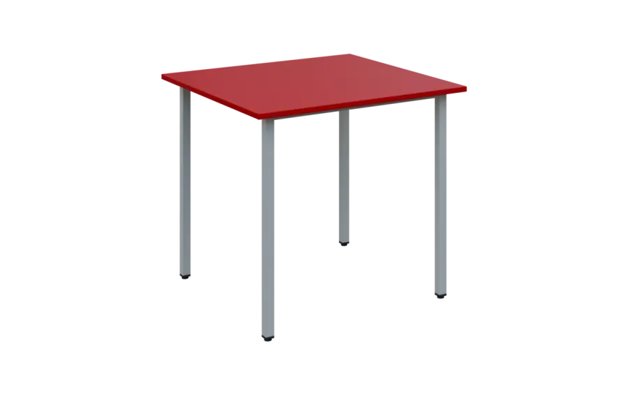 JSB 80 N jídelní stůl, kovová podnož stříbrná, deska 18 mm, 800x800 mm, červená flamengo