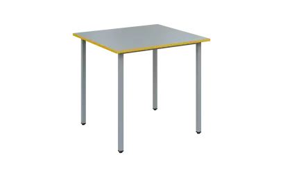 JSB 80 N jídelní stůl, kovová podnož stříbrná, deska 18 mm, deska šedá s hranou, žlutá odio, 800x800 mm