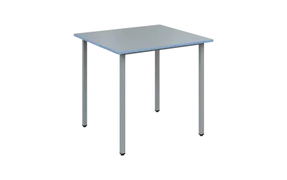 JSB 80 N jídelní stůl, kovová podnož stříbrná, deska 18 mm, deska šedá s hranou, pastelově modrá, 800x800 mm