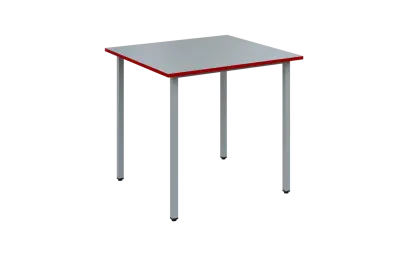 JSB 80 N jídelní stůl, kovová podnož stříbrná, deska 18 mm, deska šedá s hranou, červená flamengo, 800x800 mm