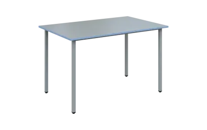 JSB 120 N jídelní stůl, kovová podnož stříbrná, deska 18 mm, deska šedá s hranou, pastelově modrá, 1194x800 mm
