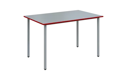 JSB 120 N jídelní stůl, kovová podnož stříbrná, deska 18 mm, deska šedá s hranou, červená flamengo, 1194x800 mm