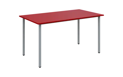 JSB 140 N jídelní stůl, kovová podnož stříbrná, deska 18 mm, 1394x800 mm, červená flamengo