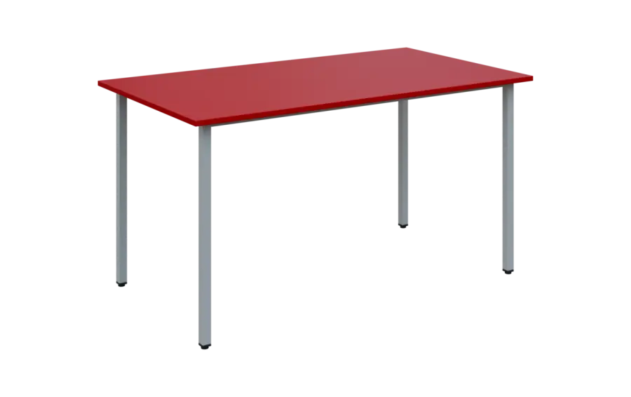 JSB 140 N jídelní stůl, kovová podnož stříbrná, deska 18 mm, 1394x800 mm, červená flamengo