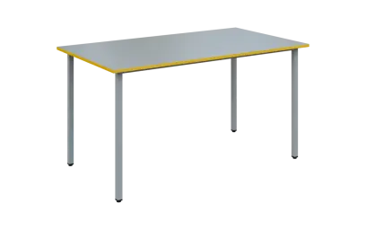 JSB 140 N jídelní stůl, kovová podnož stříbrná, deska 18 mm, deska šedá s hranou, žlutá odio, 1394x800 mm