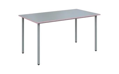 JSB 140 N jídelní stůl, kovová podnož stříbrná, deska 18 mm, deska šedá s hranou, pastelově růžová, 1394x800 mm