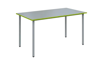 JSB 140 N jídelní stůl, kovová podnož stříbrná, deska 18 mm, deska šedá s hranou, jarní zeleň, 1394x800 mm