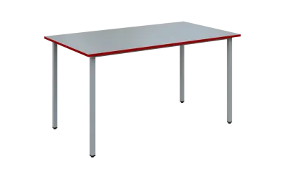 JSB 140 N jídelní stůl, kovová podnož stříbrná, deska 18 mm, deska šedá s hranou, červená flamengo, 1394x800 mm