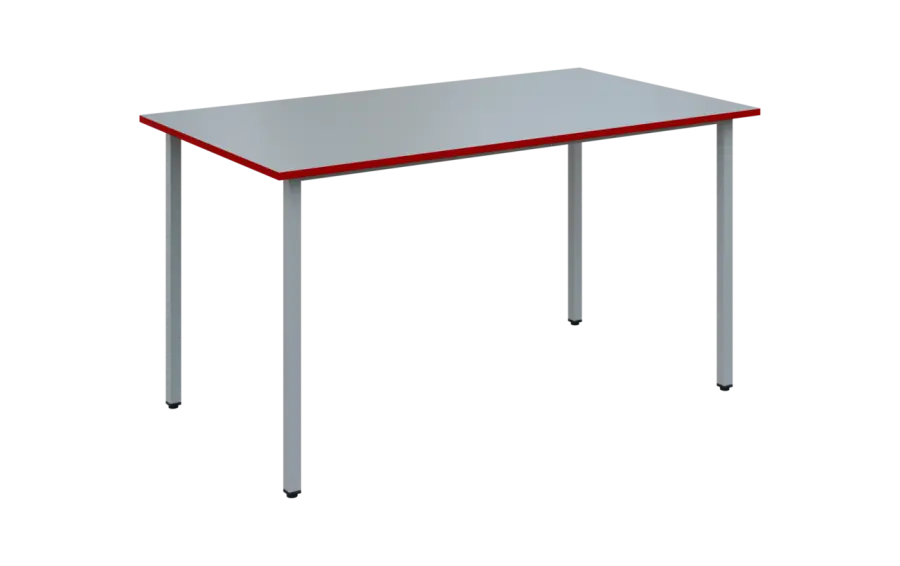 JSB 140 N jídelní stůl, kovová podnož stříbrná, deska 18 mm, deska šedá s hranou, červená flamengo,