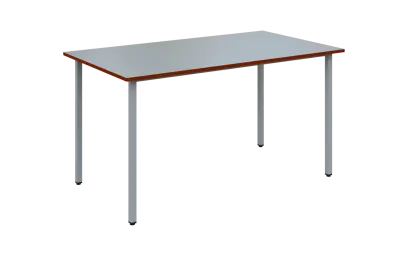 JSB 140 N jídelní stůl, kovová podnož stříbrná, deska 18 mm, deska šedá s hranou, cihlově červená, 1394x800 mm