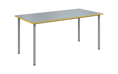 JSB 160 N jídelní stůl, kovová podnož stříbrná, deska 18 mm, deska šedá s hranou, žlutá odio, 1600x800 mm