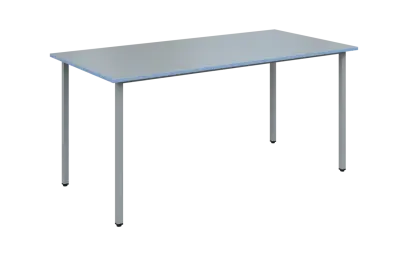 JSB 160 N jídelní stůl, kovová podnož stříbrná, deska 18 mm, deska šedá s hranou, pastelově modrá, 1600x800 mm