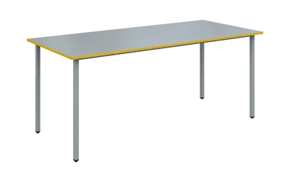 JSB 180 N jídelní stůl, kovová podnož stříbrná, deska 18 mm, deska šedá s hranou, žlutá odio, 1800x800 mm