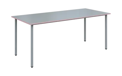 JSB 180 N jídelní stůl, kovová podnož stříbrná, deska 18 mm, deska šedá s hranou, pastelově růžová, 1800x800 mm