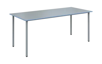 JSB 180 N jídelní stůl, kovová podnož stříbrná, deska 18 mm, deska šedá s hranou, pastelově modrá, 1800x800 mm