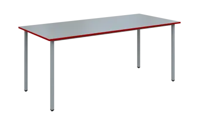 JSB 180 N jídelní stůl, kovová podnož stříbrná, deska 18 mm, deska šedá s hranou, červená flamengo, 1800x800 mm