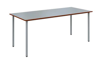 JSB 180 N jídelní stůl, kovová podnož stříbrná, deska 18 mm, deska šedá s hranou, cihlově červená, 1800x800 mm