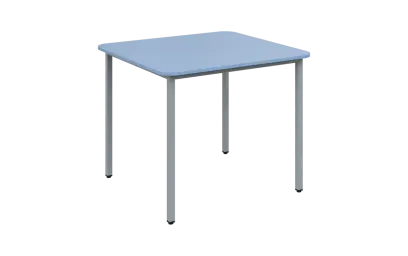 JSBR 90 N jídelní stůl, kovová podnož stříbrná, deska 18 mm, 900x900 mm, pastelově modrá