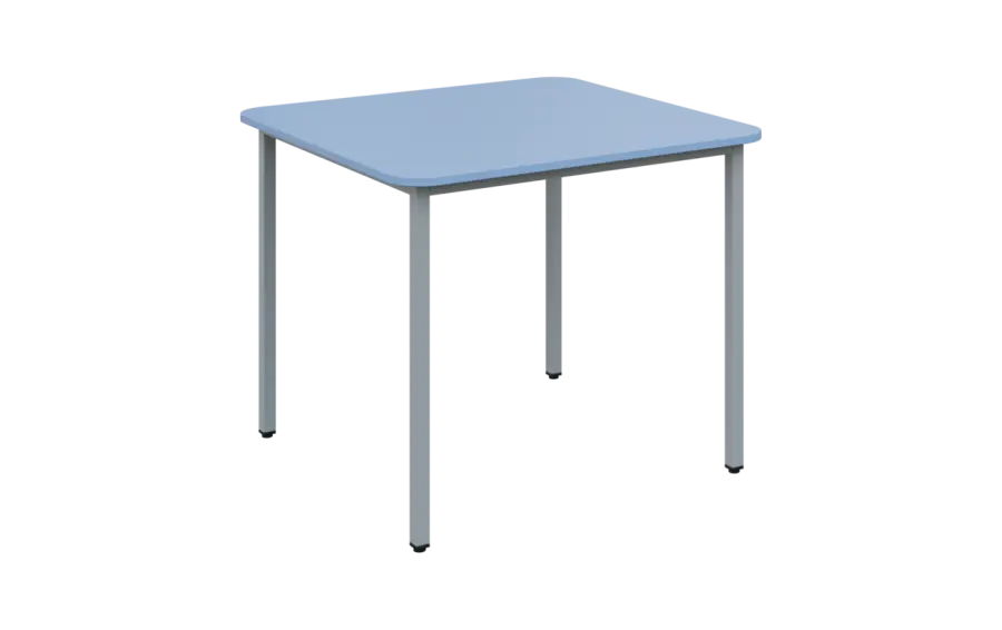 JSBR 90 N jídelní stůl, kovová podnož stříbrná, deska 18 mm, 900x900 mm, pastelově modrá