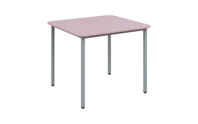 JSBR 90 N jídelní stůl, kovová podnož stříbrná, deska 18 mm, 900x900 mm, pastelově růžová