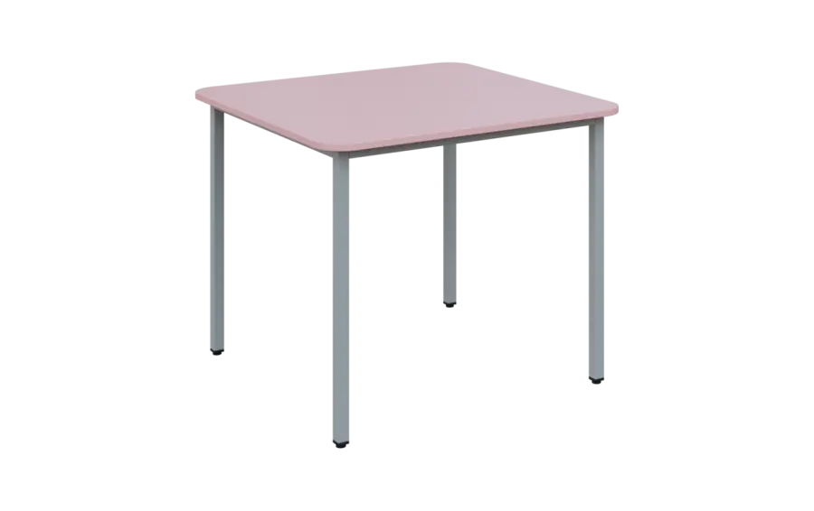 JSBR 90 N jídelní stůl, kovová podnož stříbrná, deska 18 mm, 900x900 mm, pastelově růžová