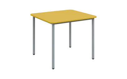 JSBR 90 N jídelní stůl, kovová podnož stříbrná, deska 18 mm, 900x900 mm, žlutá odio