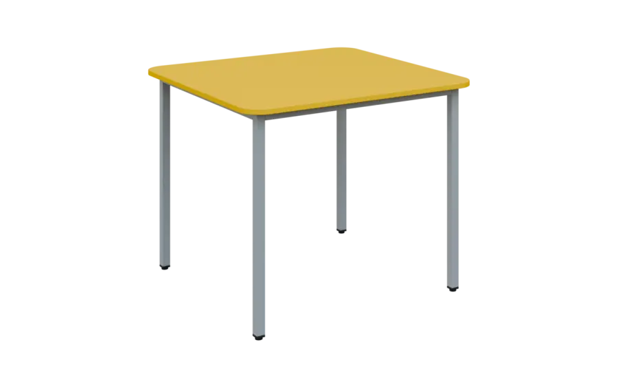 JSBR 90 N jídelní stůl, kovová podnož stříbrná, deska 18 mm, 900x900 mm, žlutá odio