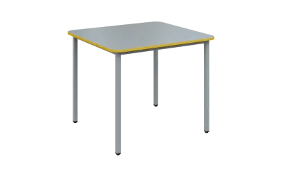 JSBR 90 N jídelní stůl, kovová podnož stříbrná, deska 18 mm, deska šedá s hranou, žlutá odio, 900x900 mm