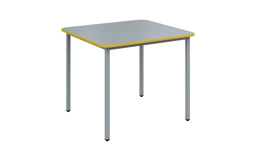 JSBR 90 N jídelní stůl, kovová podnož stříbrná, deska 18 mm, deska šedá s hranou, žlutá odio, 900x90