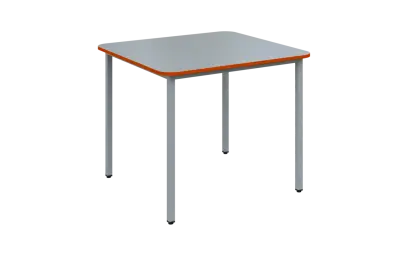 JSBR 90 N jídelní stůl, kovová podnož stříbrná, deska 18 mm, deska šedá s hranou, pomeranč, 900x900 mm