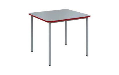 JSBR 90 N jídelní stůl, kovová podnož stříbrná, deska 18 mm, deska šedá s hranou, červená flamengo, 900x900 mm