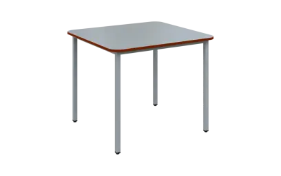 JSBR 90 N jídelní stůl, kovová podnož stříbrná, deska 18 mm, deska šedá s hranou, cihlově červená, 900x900 mm