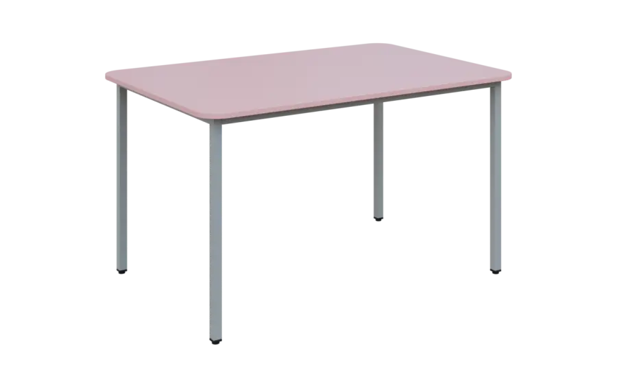 JSBR 130 N jídelní stůl, kovová podnož stříbrná, deska 18 mm, 1300x900 mm, pastelově růžová