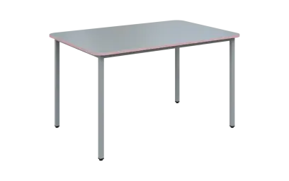 JSBR 130 N jídelní stůl, kovová podnož stříbrná, deska 18 mm, deska šedá s hranou, pastelově růžová, 1300x900 mm