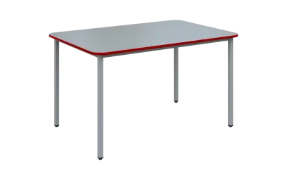 JSBR 130 N jídelní stůl, kovová podnož stříbrná, deska 18 mm, deska šedá s hranou, červená flamengo, 1300x900 mm