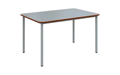 JSBR 130 N jídelní stůl, kovová podnož stříbrná, deska 18 mm, deska šedá s hranou, cihlově červená, 1300x900 mm