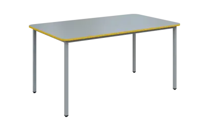 JSBR 150 N jídelní stůl, kovová podnož stříbrná, deska 18 mm, deska šedá s hranou, žlutá odio, 1500x900 mm
