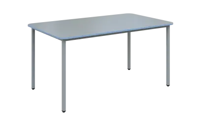 JSBR 150 N jídelní stůl, kovová podnož stříbrná, deska 18 mm, deska šedá s hranou, pastelově modrá, 1500x900 mm
